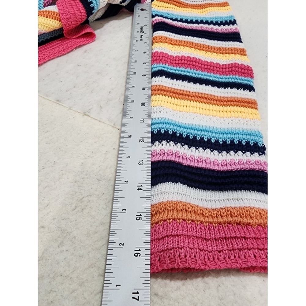 Striped Sweater Womens Large Multicolor Rainbow Boho Crochet open Knit Cropped - Picture 4 of 6